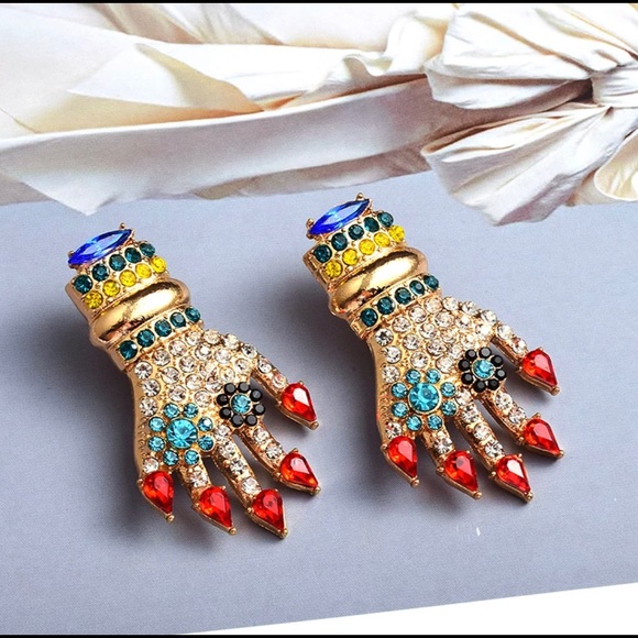 Funky Gold Hand Drop Earrings - Picture 3 of 6